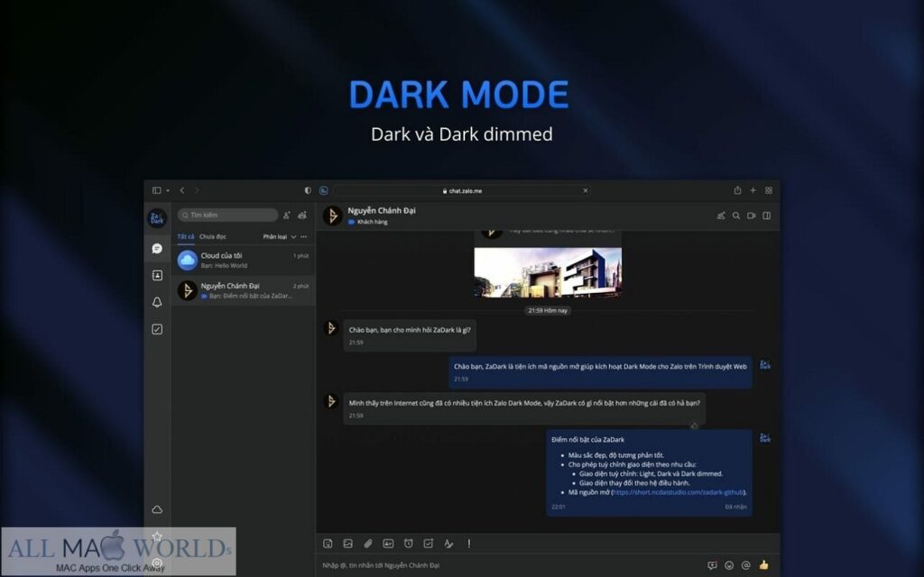 ZaDark Zalo Dark Mode 5 for macOS Free Download