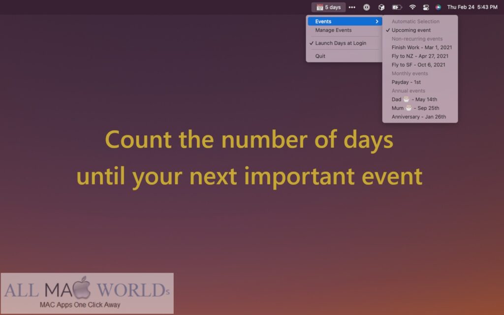 Days Countdown for Menu Bar for Mac Free Download